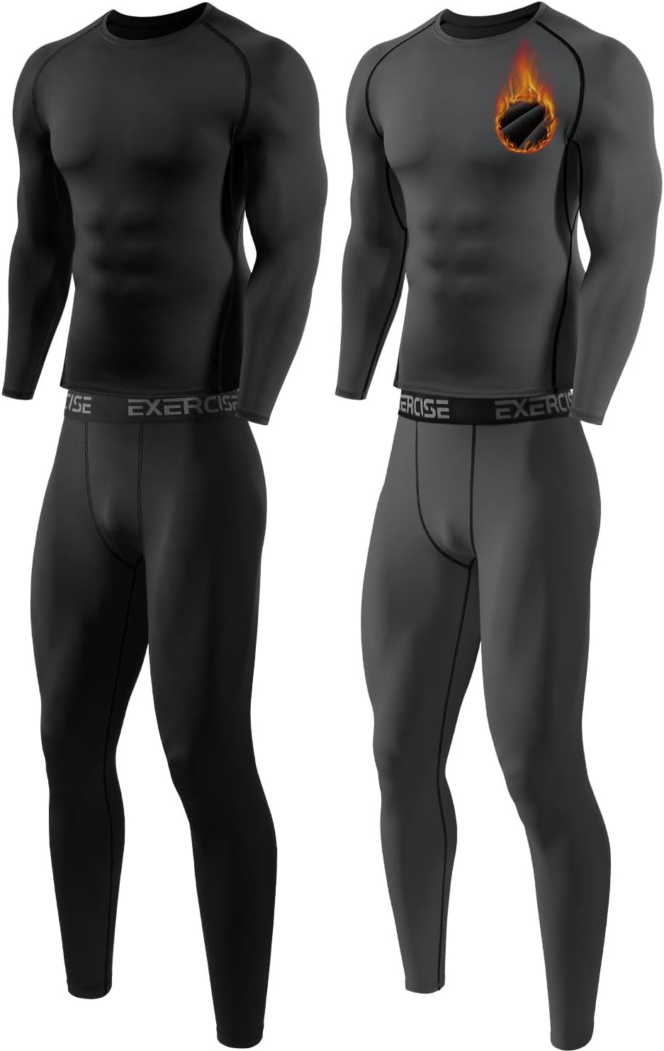 Men's fleece-lined thermal underwear top and bottom set