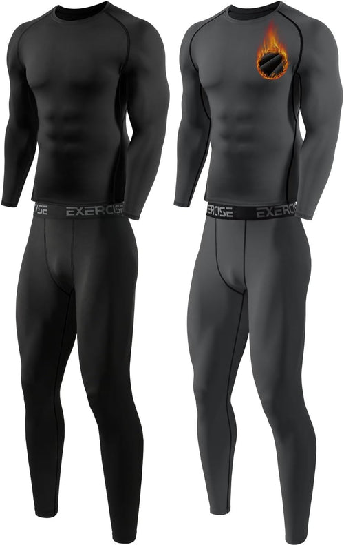 Men's fleece-lined thermal underwear top and bottom set